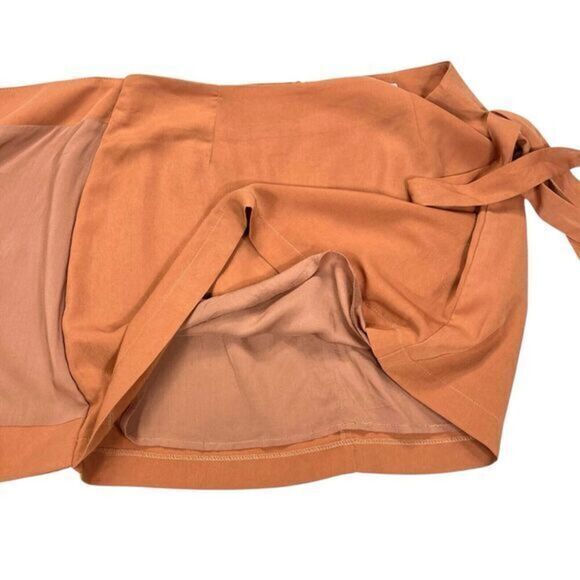 J.O.A. Wrap-Front Skirt Women Sz M Brown Rear Zip Asymmetrical Boho Coastal Mini - Picture 6 of 12